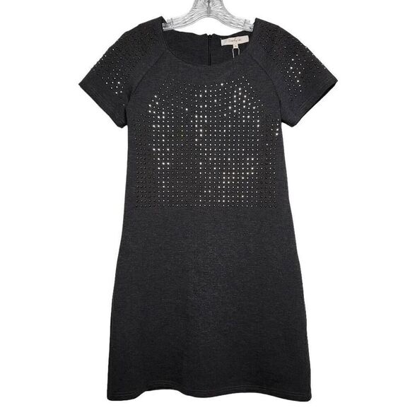 Derhy Gray Rhinestone Embellished Mini Dress Size Small - Picture 1 of 9
